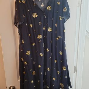 Loft Navy Short Sleeve Dress with yellow flowers